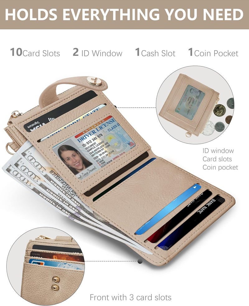 Sunpour Small Wristlet Wallets for Women Keychain Wristlet Wallet RFID Blocking Key Chain Wallet With Zipper Coin Pocket,2 Id Window (Light Camel) - Image 4